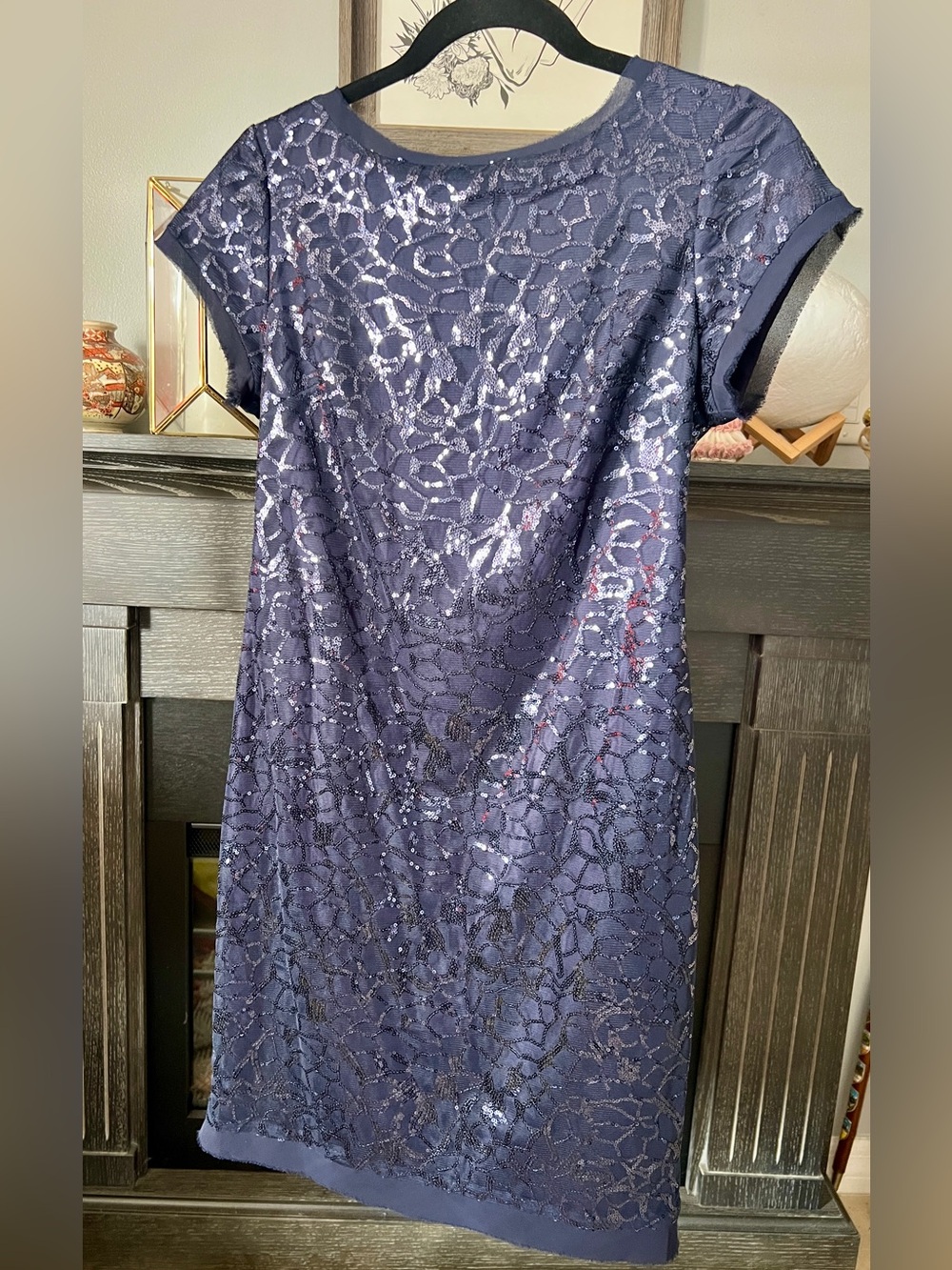Vince Camuto Sparkling Sequin Midi Cocktail Sheath Dress, Navy Blue